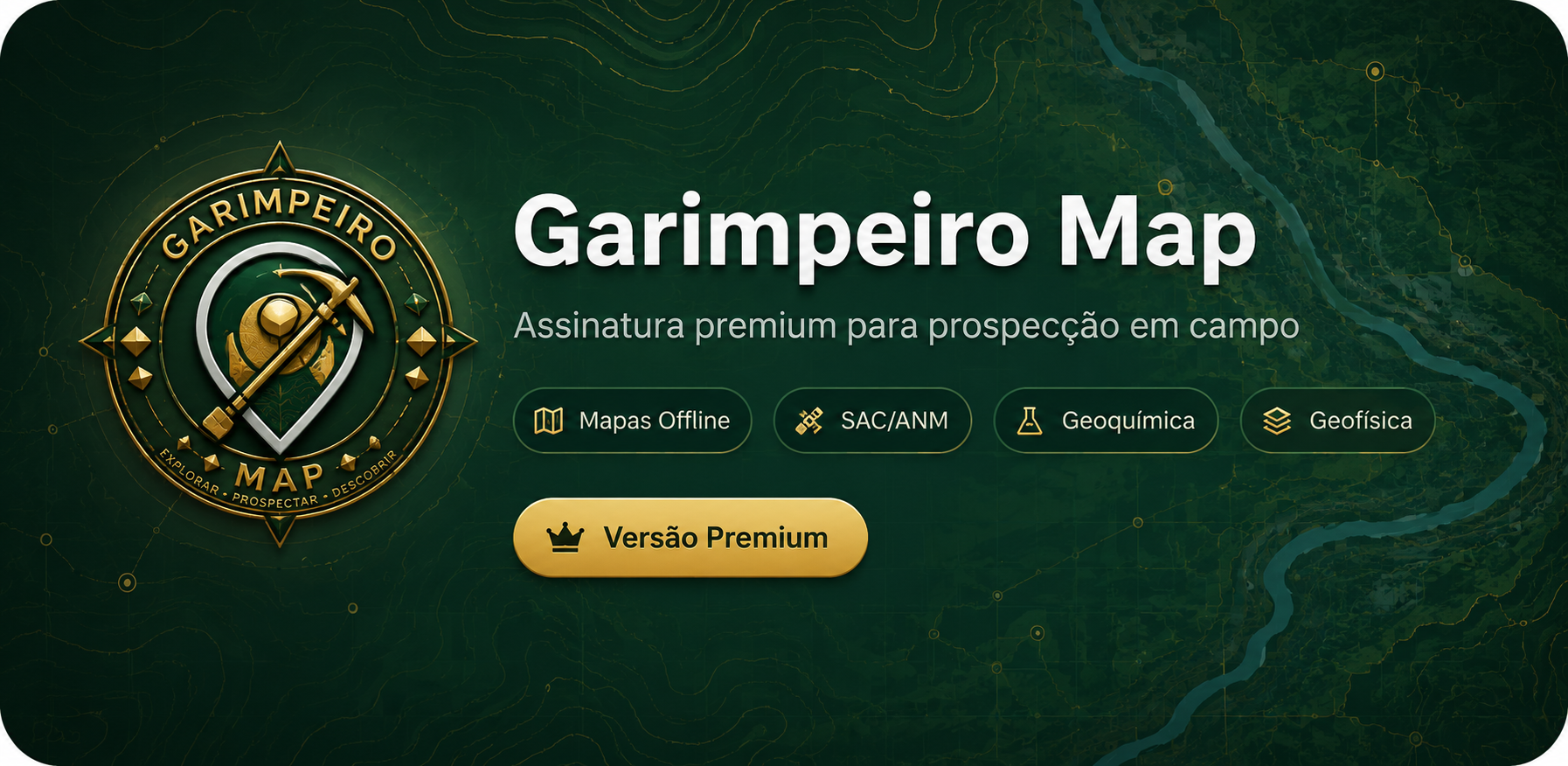 Arte oficial do Garimpeiro Map com mapa offline, camadas geológicas e recursos de prospecção